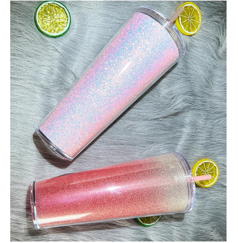 Wholesale 24oz BPA free plastic water bottles acrylic travel glitter mug tumbler with lid and straw