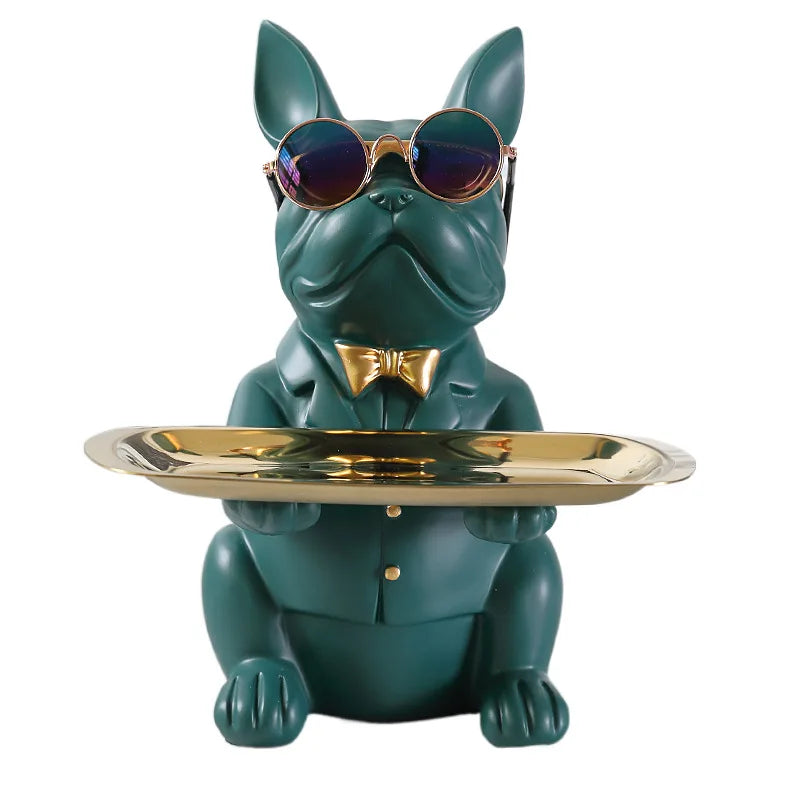 Wholesale Cool French Bulldog Butler Decor with Tray Statue Animal Resin Sculpture Figurine Key Tray Home Decoration