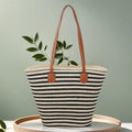 AContrast Color Striped Straw Shoulder Bags for Women Commute ladies Beach Underarm Bag Versatile Female Bucket Tote Handbags