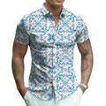 Knitted Casual Shirt for Men Breathable Printed Short Sleeve Summer Oversized