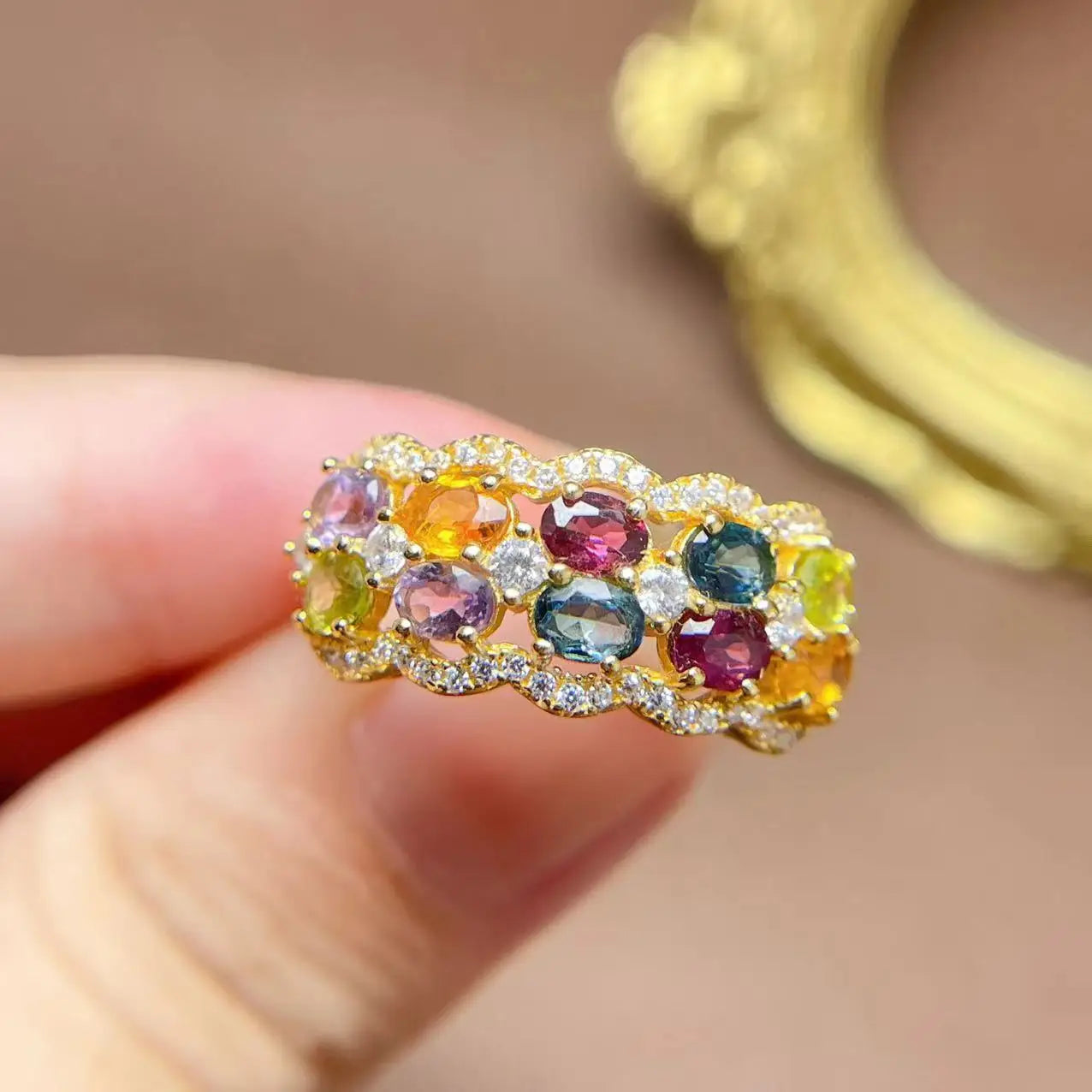 Factory Supply Indian Fashion 925 Sterling Silver Natural Tourmaline Accessories Jewelry Women Ring Wholesale
