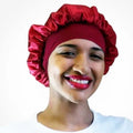 High Elastic Skin-Friendly Soft Polyester/Cotton Satin Seamless Tube Wide Brim Sleep Bonnet for Women Kids Custom Logo Red