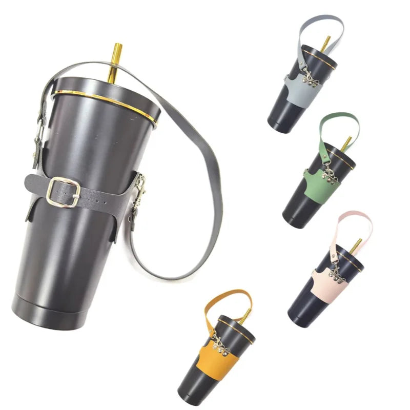 Folding Portable Coffee Water Bottle Cup Holder Real Leather Car Coffee Luxury Colorful Milk Tea Cup Holders