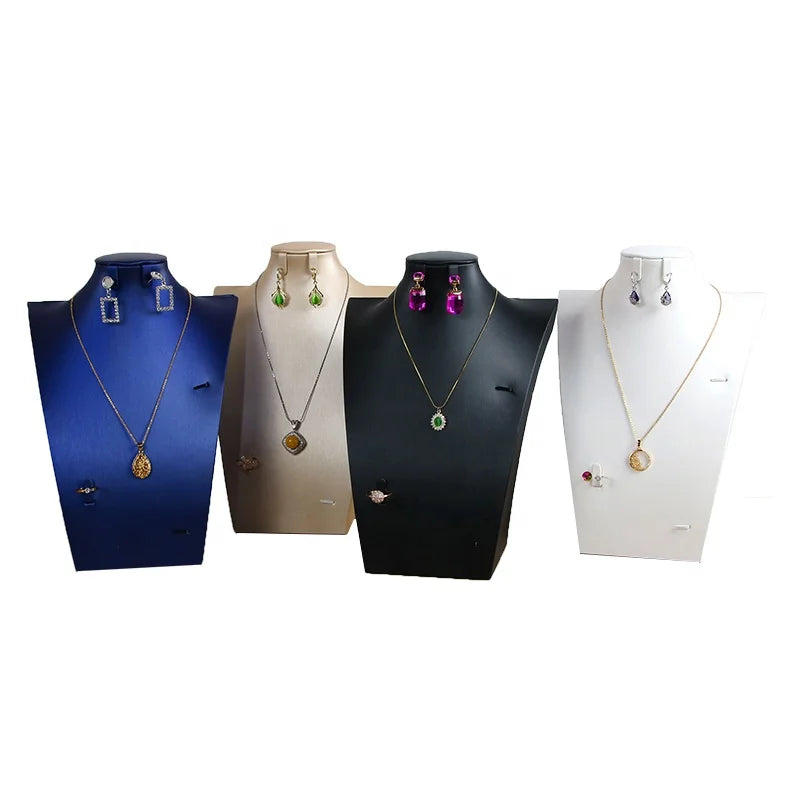 Luxury Leather Jewelry Display Stand Set Professional for Retail Shop Necklace Bust Ring Earring Container