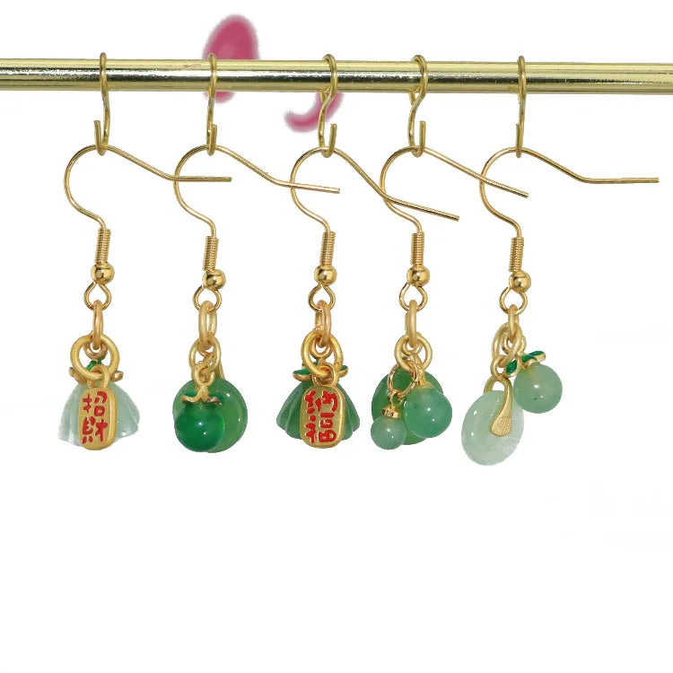 EN1043 Lucky Green Jade Dangle Earrings18K Gold Plated DonutLotus Seedpod Charm Earrings for Women Fashion Jewelry