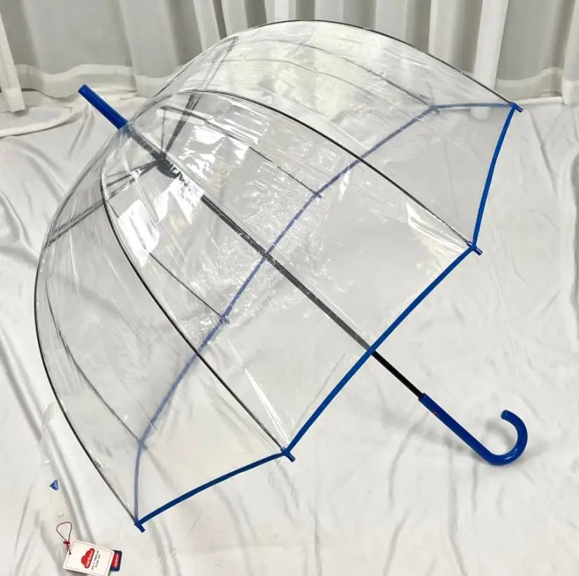 Custom Advertising Simple Bubble Dome Transparent Windproof Waterproof Umbrella 8 Bone Curved Handle Clear Umbrellas for Adults