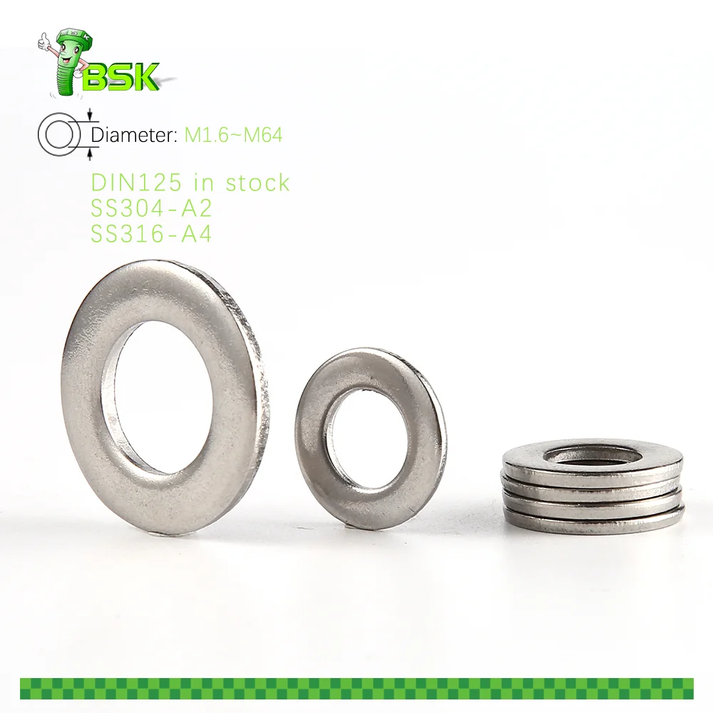 Stainless Steel Ss304 Ss316 ASTMF436 DIN 9021 DIN 125A  Flat Washer Metal M1.6 to M64 in Stock Wholesale