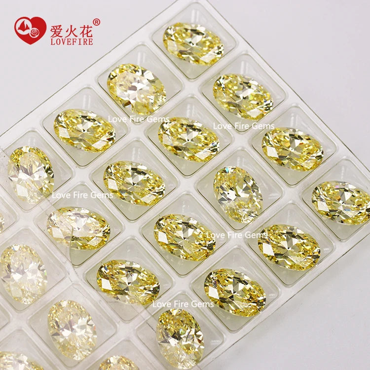 All Sizes Ready Stock Loose Cz Gem Stone Price Oval Cut Synthetic Carnary Yellow 5A Cubic Zirconia