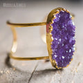 BM33964 Gold Plated Amethyst Crystal Quartz Bracelet Raw Stone Bangle Statement Quartz Geode Druzy Bangle Stone Cuff Jewelry