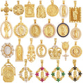 IVIAPRO Hot Selling Fashion Gold Plated CZ Pendant Charms DIY Religion Virgin Mary Pendants for Jewelry Making