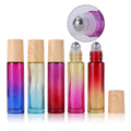Hot Sale Essential Oil Wood Bamboo Caps Empty Refillable Metal Roller 5ml 10ml Thick Glass Gradient Roll on Bottles
