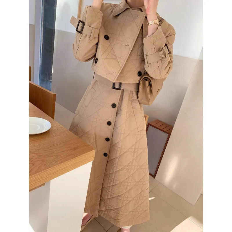 Wholesale 2026 Autumn Vintage Temperament Versatile Long Sleeved Cotton Coat Button up Vest Dress Women's Set