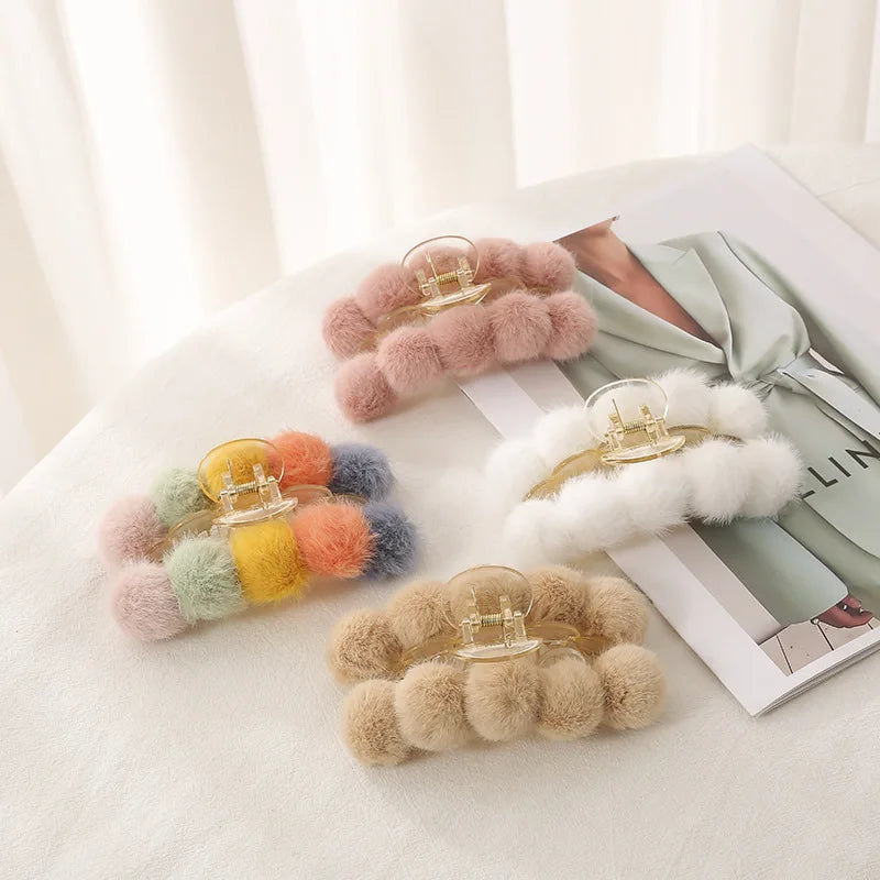 Korean Fashion Hair Claws  Faux Fur Large Hair Claw Clips Pretty Hair Accessories