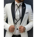 New Arrival Formal Men Suits White Black Wedding Fit Prom Tuxedos Shawl Lapel 3 Pieces Business Suits Sets(Jacket+Pants+Vest)