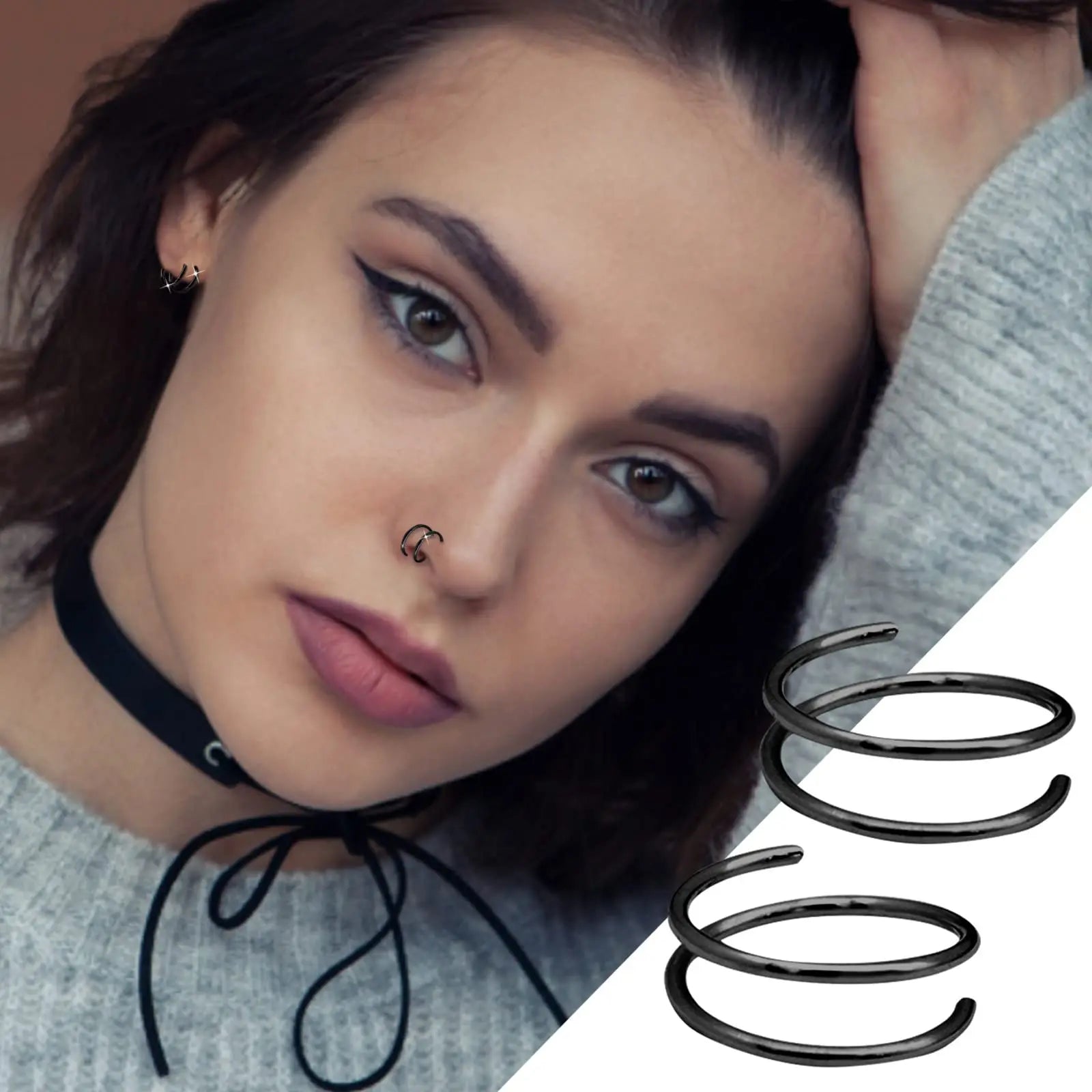 Double Nose Hoop Ring Piercing Nose Ring Hoop Women Spiral Nose Hoop Girls Nostril Piercing Jewelry