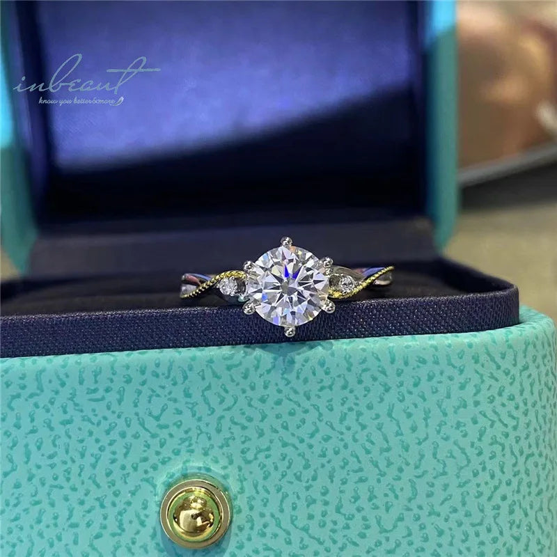 Silver 925 Yellow Gold Plated Original 1 Ct Brilliant Cut Diamond Test Past D Color Moissanite Ring for Engagement Fine Jewelry