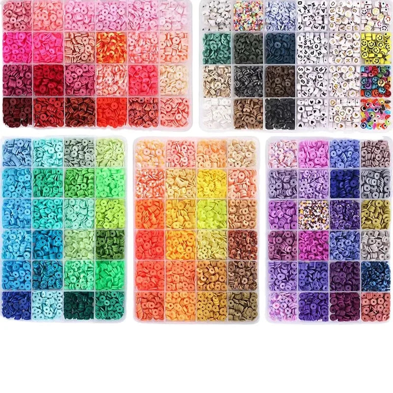 108 Colors Boxed Soft Pottery Clay Beads Toys Bracelet Making Kit Spacer Flat Round Polymer Clay Beads for Jewelry Making