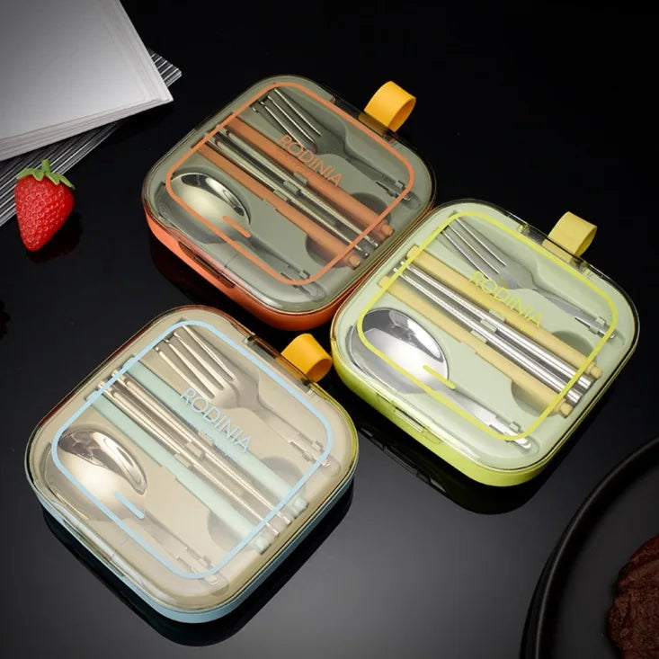 Custom Stainless Steel 304 Portable Outdoor Camping Tableware Children Kids Travel Chopsticks Fork Spoon Pocket Cutlery Set
