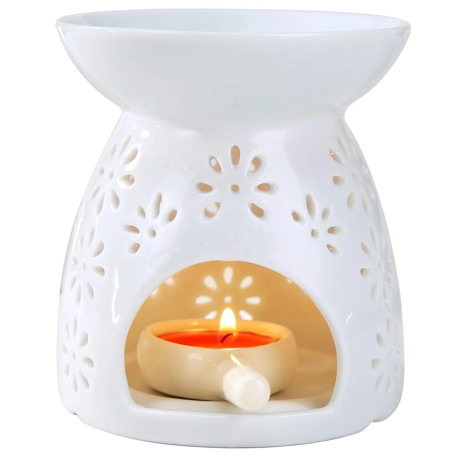 Ceramic Hollow Out Tea Lamp Candle Holder Essential Oil Burner Wax Melt Burner Aromatherapy Diffuser Home Decor