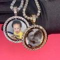 Top Icy Baguette Initial Pendants Wholesale Double Side Circle Good Memory Custom Picture Photo Necklace  Jewelry
