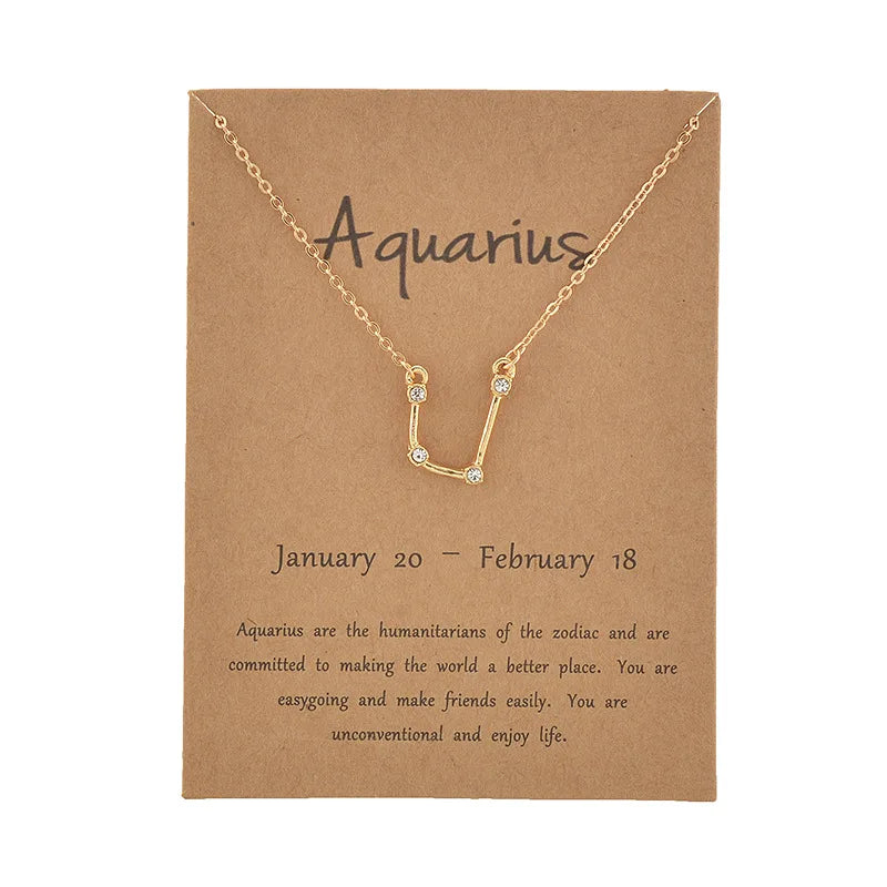 G108 2022 Fashion Brown Paper Card Gold Plated Horoscope Astrology Zodiac Sign Necklace Jewelry