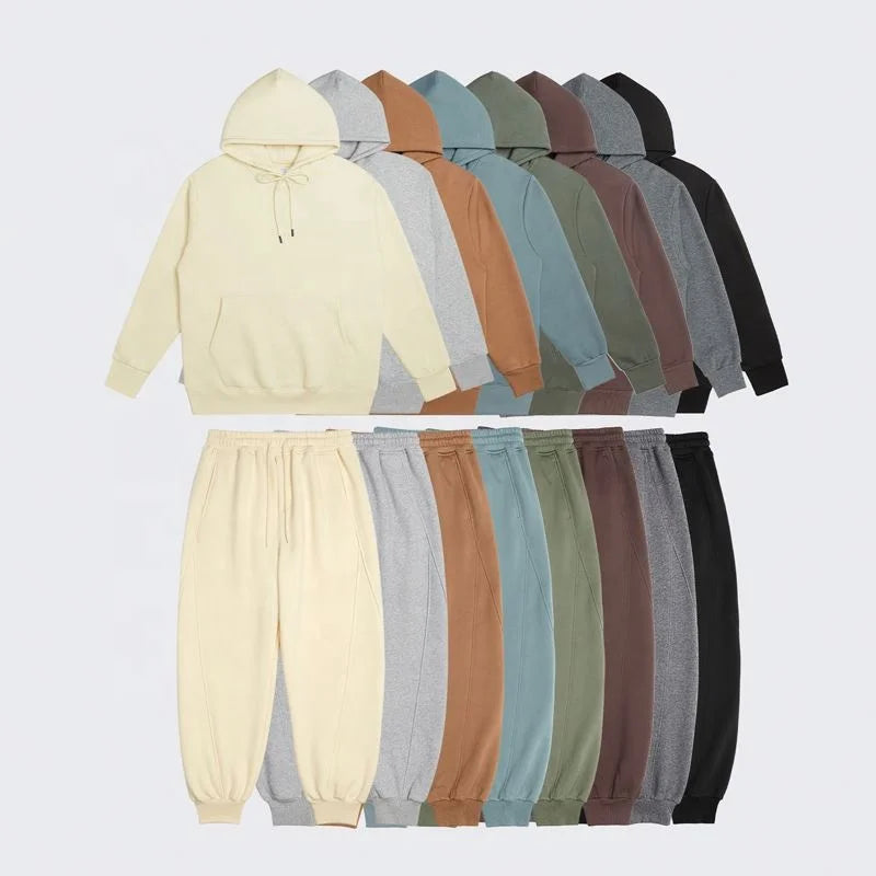 Wholesale Custom Men's Pullover Fitness Sweatshirts Set 100% Cotton Gym Pant Jogging Tracksuit Men's Winter Plus Size Washed