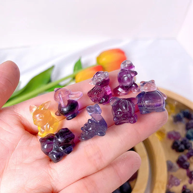 Hot Sales Mini Natural Rainbow Fluorite Carving Healing Stones Fluorite Animal Carving for Decoration