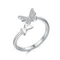 Fine Jewelry 925 Sterling Silver CZ Diamond Butterfly Women Fashion Open Adjustable Finger Ring