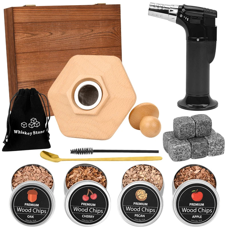 WEIBU 2023 Luxury Whisky Smoker Kit New Smoker Infuse Household bar Wooden Tools Smoker Gift for Father Friends Colleagues
