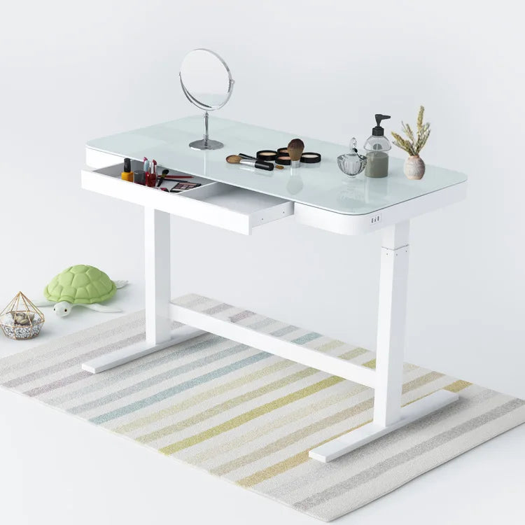 Electric Height Adjustable Table White Black Lifting Desk Frame Vanity Makeup Top Computer Glass Sit Stand up Desk With Usb
