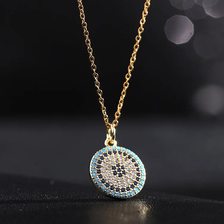 Fashionable Women's Jewelry Blue Zircon Electroplated Gold Plated Clavicle Chain Evil Eye Pendant Necklace