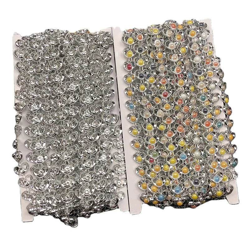 15mm Diy Sewing Heart Shape Crystal Beaded Lace Fabric Decorative Dancewear Stage Costume Textile Pearl Edge Chain Lace Trims