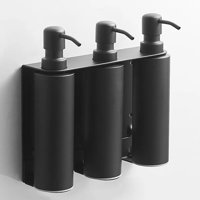Matte Black Double Liquid Soap Dispenser Wall Mounted Shower Shampoo Dispenser