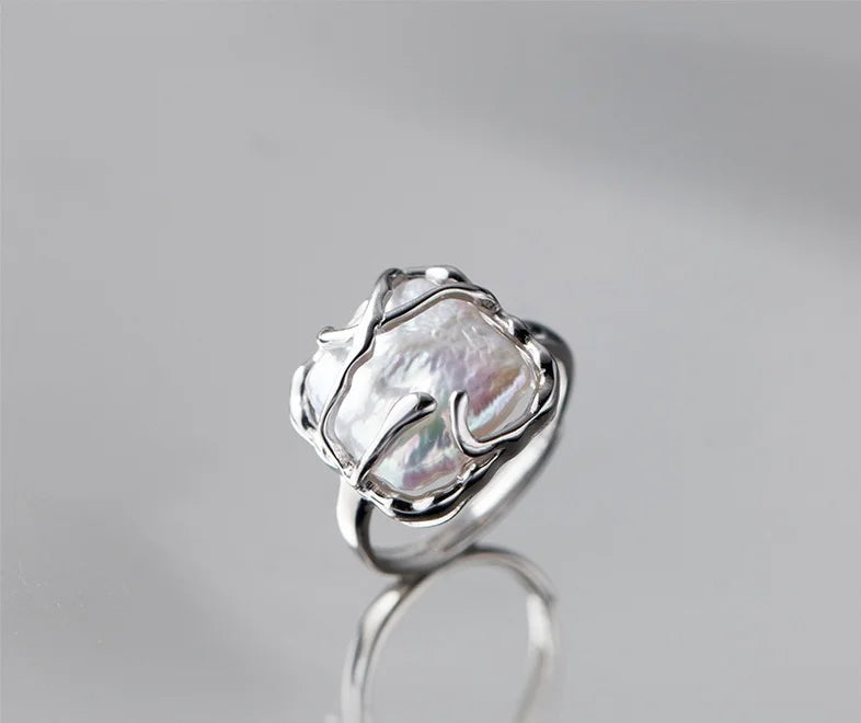 Elegant 925 Sterling Silver Baroque Freshwater Pearl Ring 14K Gold Plated Vintage Style Natural Stone Wholesale High Quality