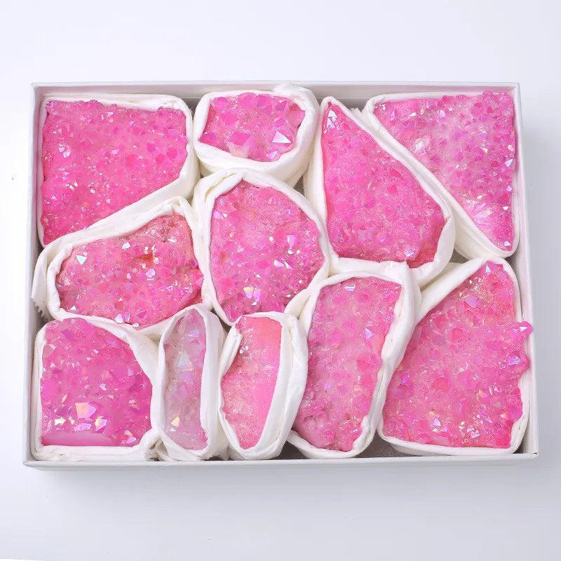 HZ Wholesale Customized Crystal Box Set Natural Healing Raw Plated Rose Red Cluster Crystal Gift Box