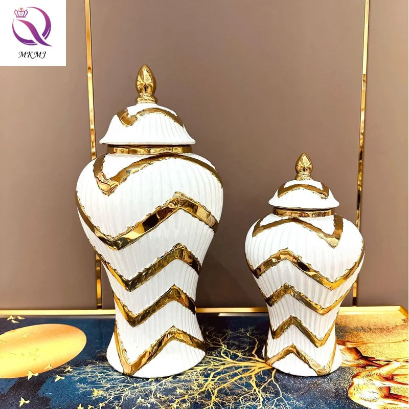 Low MOQ in Stock Porcelain Flower Vases Home Decor Gold Ceramic Vase Ginger Jar  Decorative Vase for Living Room