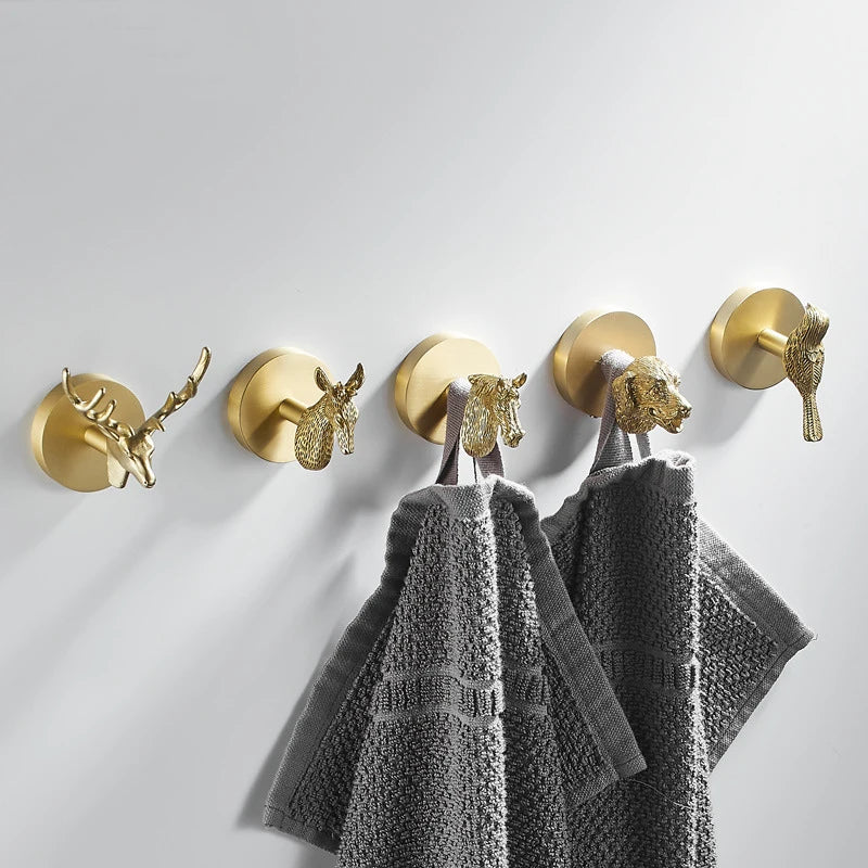 Brushed Gold Animal Shape Wall Hook Bathroom Decorative Hanging Hooks