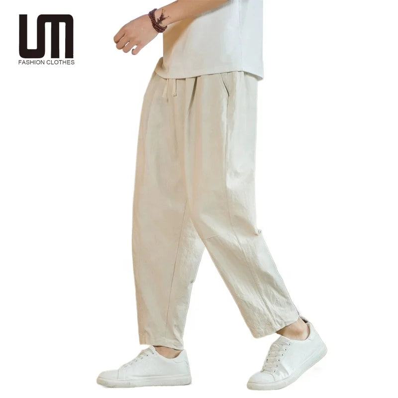 Liu Ming Oem Hot Sells Arrivals Summer Men Casual Solid Color Breathable Loose Straight Drawstring Pants Trousers