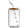 2024 Eco-Friendly Clear Beer Can Glass Cups Bamboo Lid and Straw Jars Bottles with Can Shaped Design