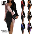 Liu Ming New Fall Winter Woman Long Sleeve High Waist Elegant Club Night Midi Length Evening Dresses