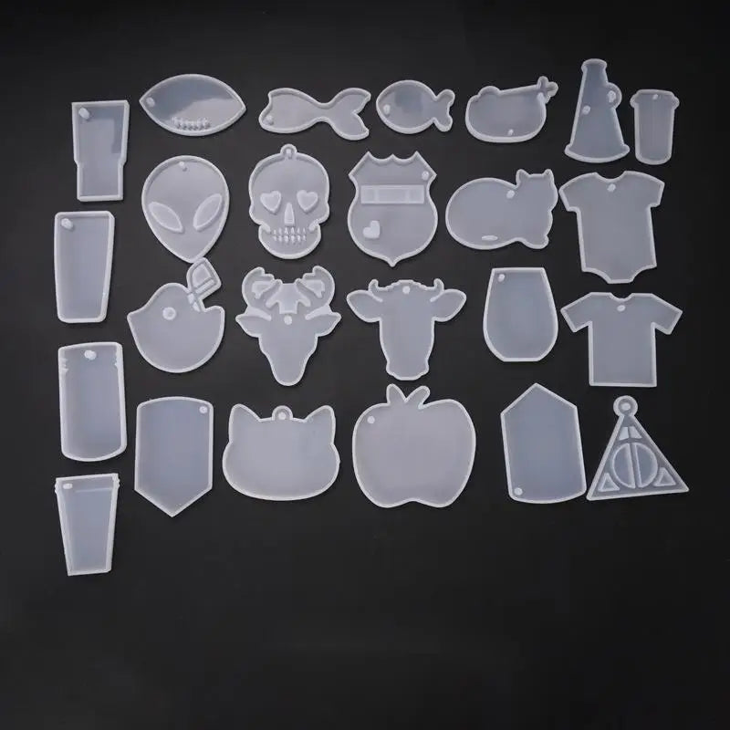 C-0012 DIY Selling Shiny Resin Keychain Mold Silicon Craft Keyring Mold With Hole Wholesale Epoxy Mould