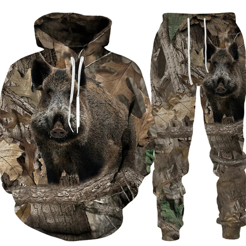 Wholesale Sika Deer Bear Hunting Camo 3D Print Men's Hoodie Outdoor Fishing Camping Animal Printed Hunting Sets