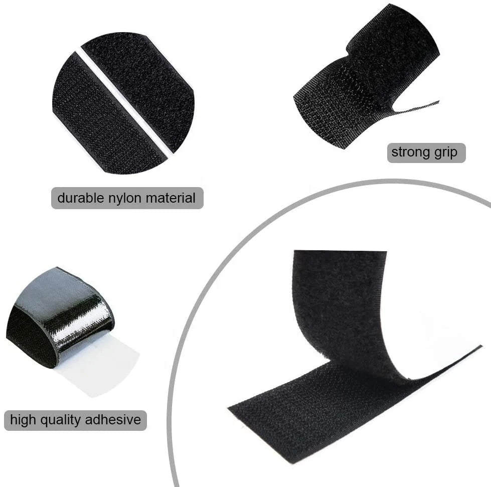 Self-Adhesive Fastener Tape Black Hook Loop Strap Adjustable for Shoes Bags Garments-Direct Manufacturer Eco-Friendly