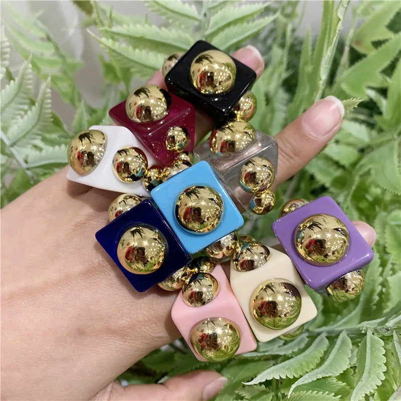 Multi Candy Colorful GRS Certified Wedding & Party Fashion Rings Cute Trendy Jewelry Chunky Blanks Resin Rings