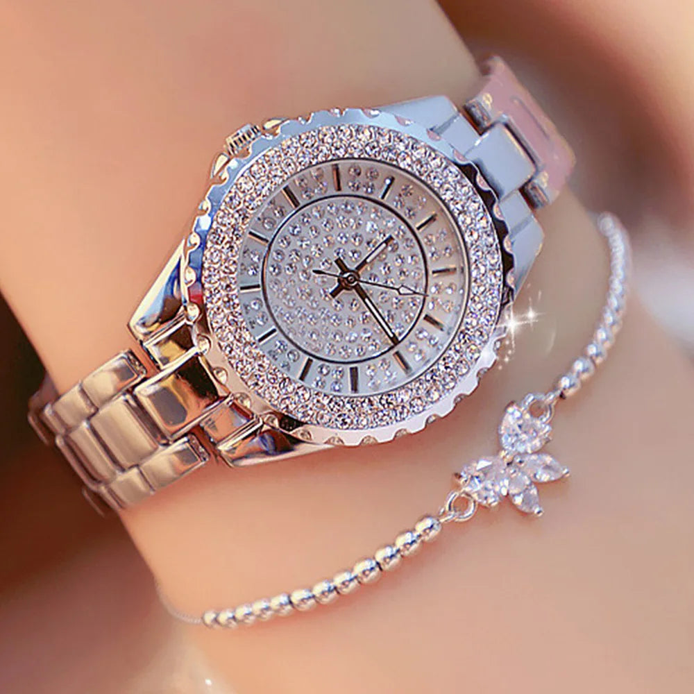 Wholesale Fashion Women Silver Alloy Steel Quartz Wristwatch Diamond Watches Ladies Wrist