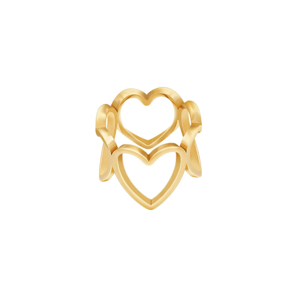 Fashion 18K Gold Plated Stainless Steel Jewelry Geometric Hollow Heart Ring for Women Accessories Ring R234203