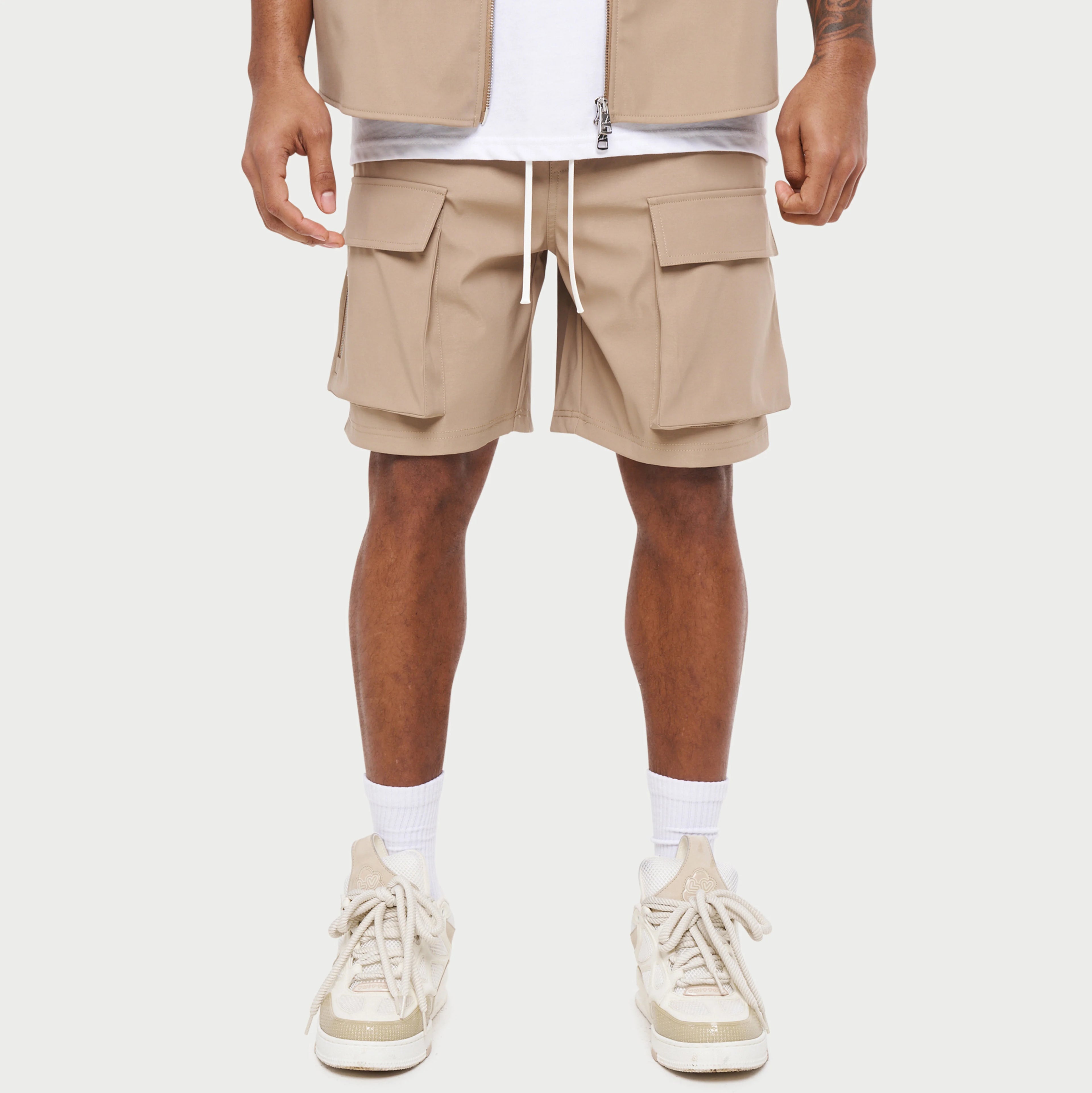 Wholesale Custom Logo High Quality Elastic Waist Multi Pockets Men Cargo Shorts