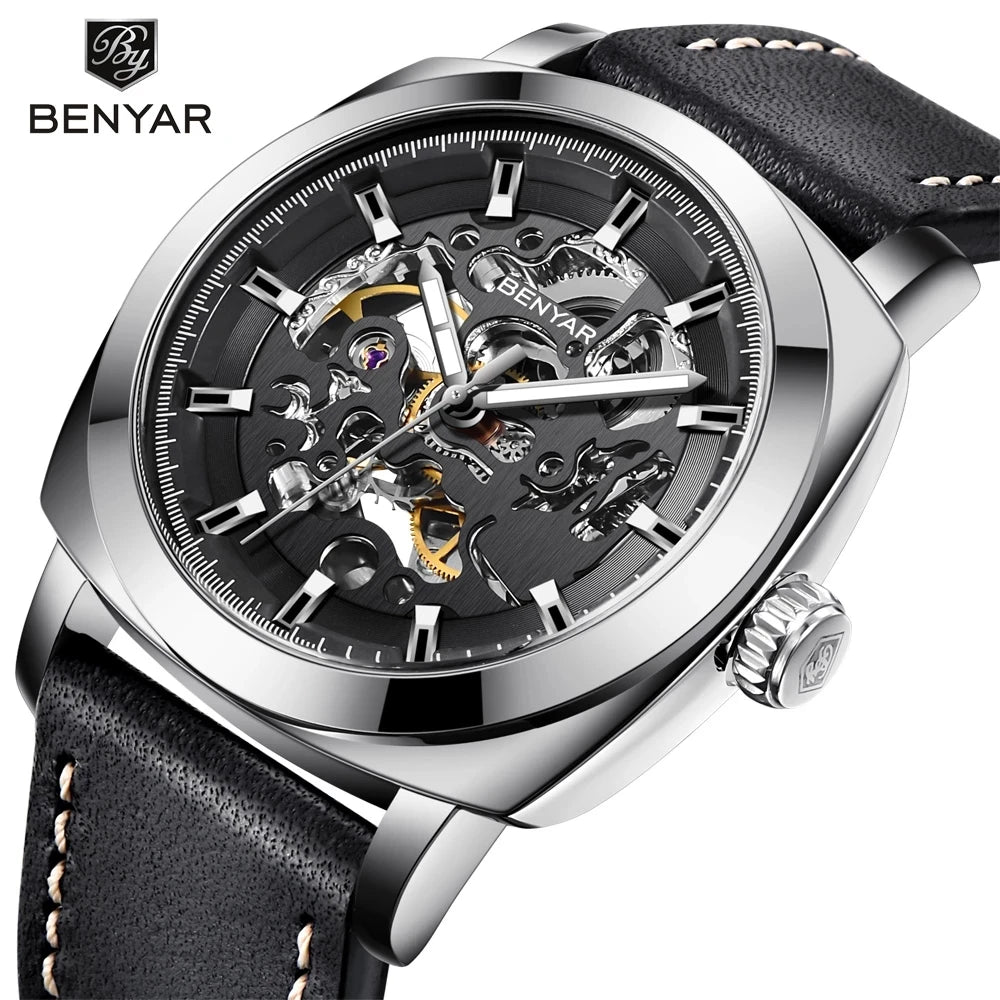 BENYAR 5121 New New Men's Watches Automatic Mechanical Watch Sport Clock Leather Casual Business Wrist Watch Relogio Masculino