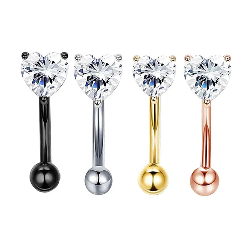 Zircon Heart Ear Stud Piercing Lip Labret Eyebrow Ring Piercing 316L Surgical Steel Daith Earrings Helix Cartilage Piercing