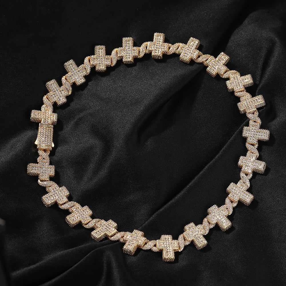 Full Diamond Infinite Cross Necklace Hip Hop Jewelry Icy Cross Women Men Clavicle Chain with 18K Gold Plated
